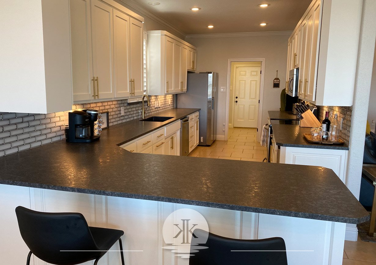 Remodeled kitchen with plenty of counter space for your cooking needs.